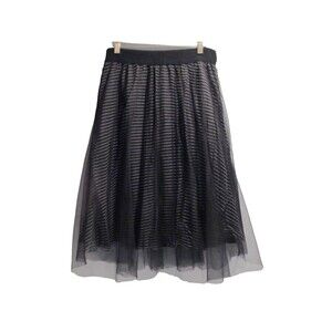 Metrowear Women's Elegant Black Striped Tulle Layered Lined Skirt Size M